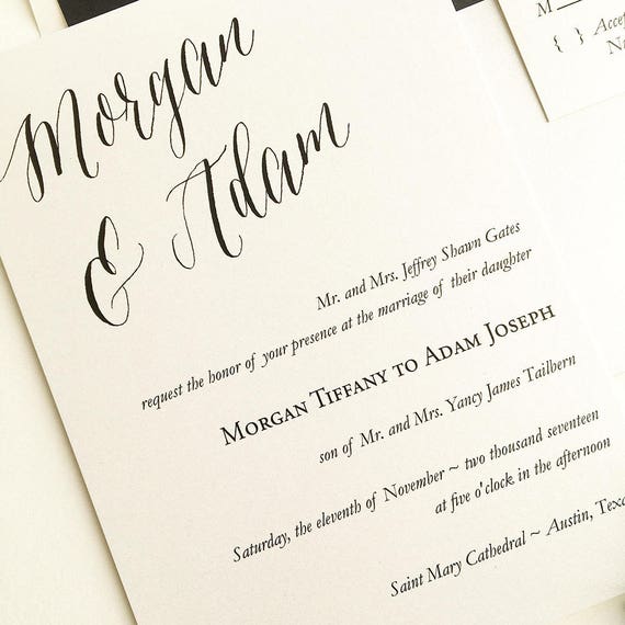 Simple Black Wedding Invite Modern Calligraphy Wedding Etsy Simple Black Wedding Invite Modern Calligraphy Wedding Etsy