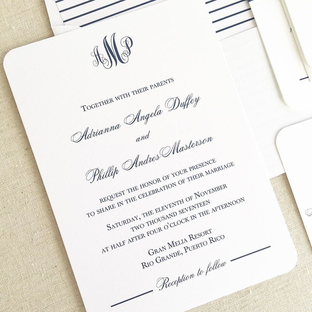 Monogram Wedding Invitation Simple Monogram Wedding Invite | Etsy