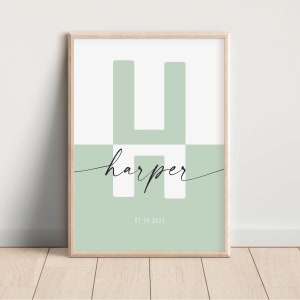 Impressão inicial personalizada para bebê, pôster com nome personalizado, presente para chá de bebê, arte de parede para quarto infantil, impressão de monograma inicial, pôster para berçário de menina/menino
