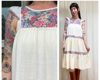 70s tiered floral trapeze dress