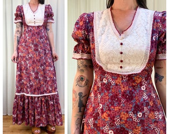 70s raspberry floral maxi