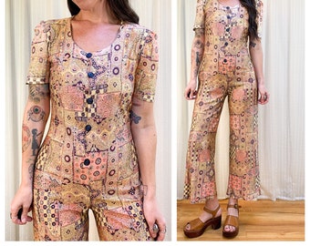 70s patchwork print jumpsuit
