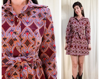 70s patterned mini dress