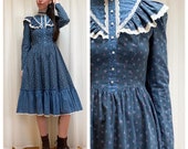Candi Jones blue floral western ruffle dress
