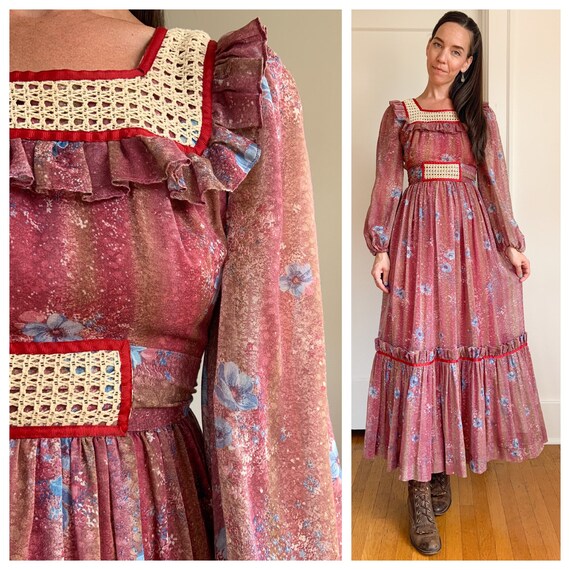 70s Candi Jones pink prairie dress