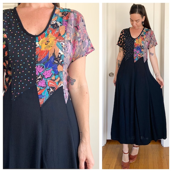 ZOE black patchwork floral dress