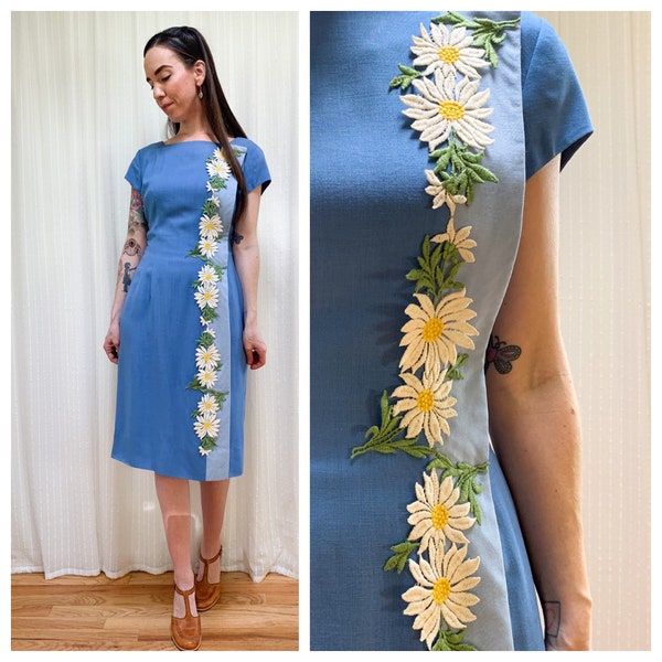 60s daisy chain two toned blue dress