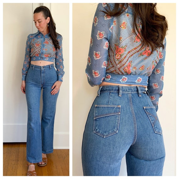 Wrangler 70s straight leg high waist blue jeans