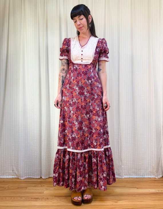 70s raspberry floral maxi - image 5