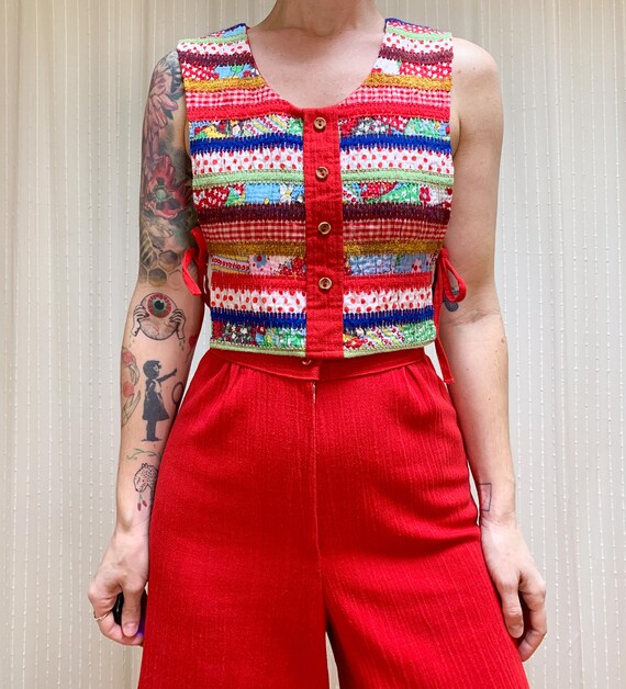 70s patchwork cotton two piece set - image 9