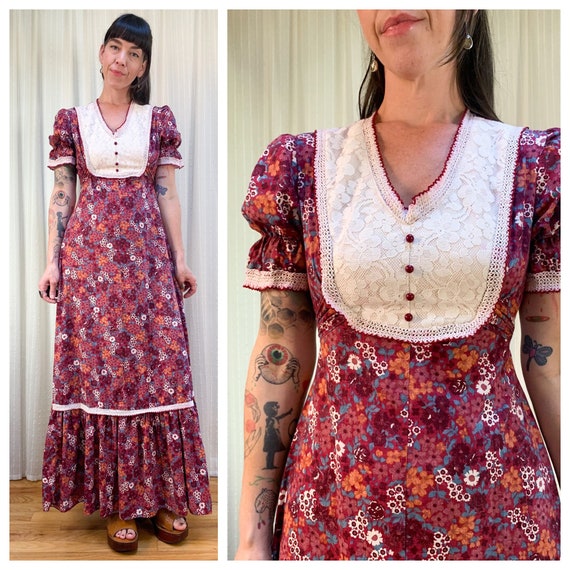 70s raspberry floral maxi - image 1