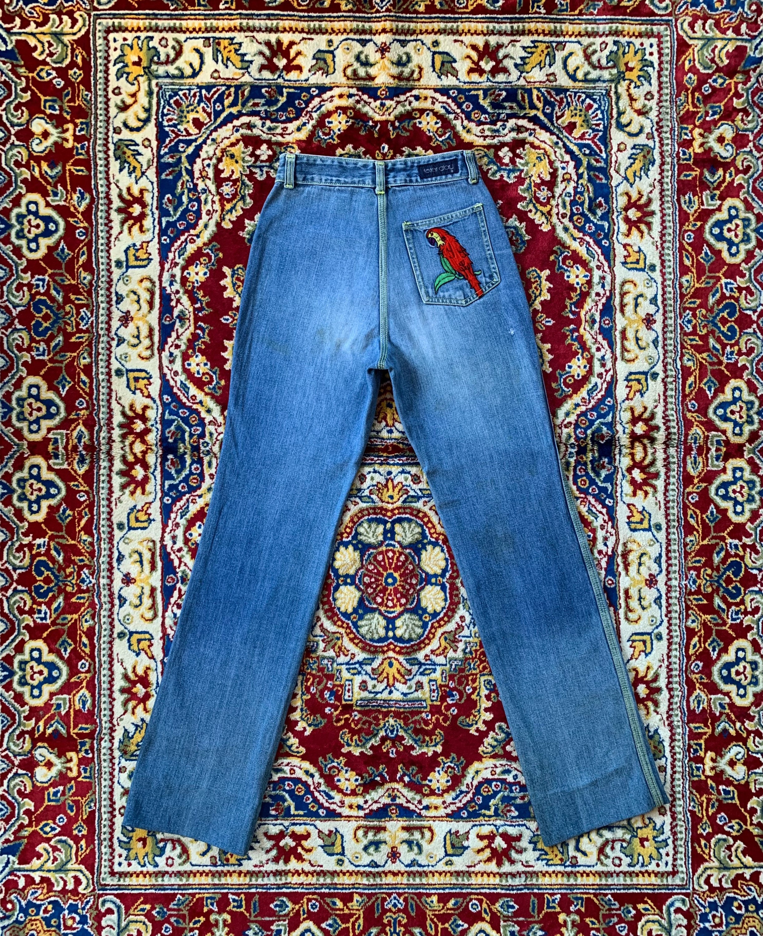 70s 80s Faded Glory straight leg parrot blue jeans
