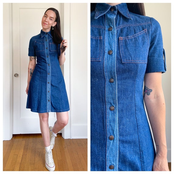 Two toned 70s blue denim dream dress