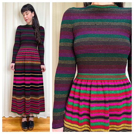 70s Crissa Italian wool metallic striped maxi