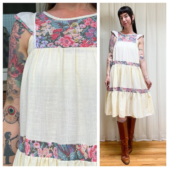 70s tiered floral trapeze dress