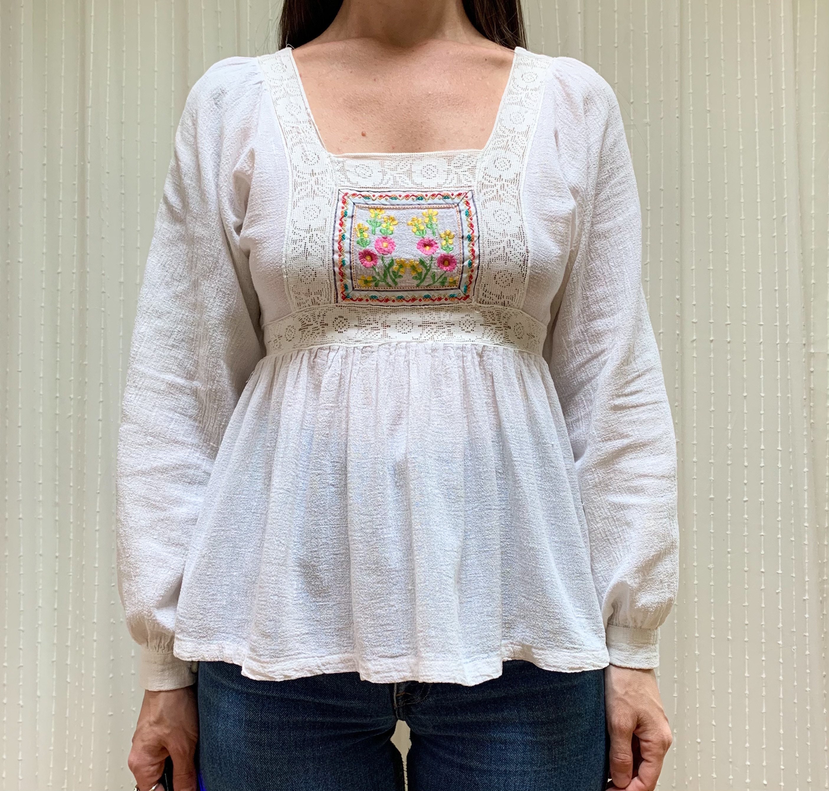 Floral embroidered Indian cotton gauze top