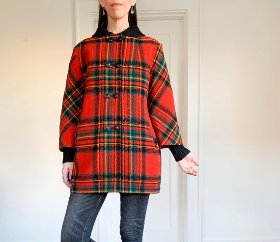 60s Red plaid bell sleeve coat