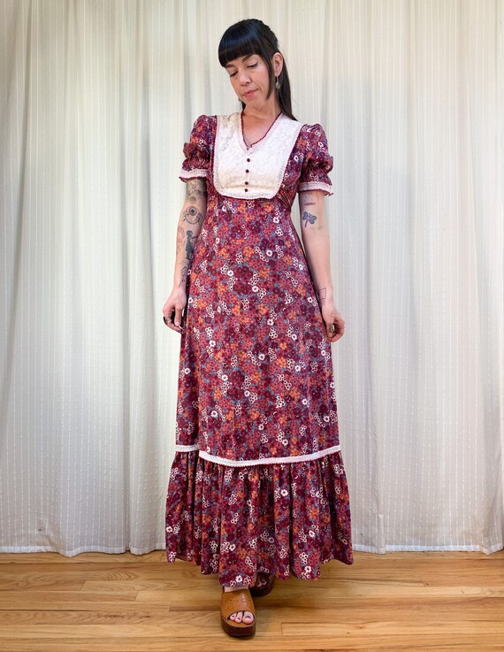 70s raspberry floral maxi - image 4