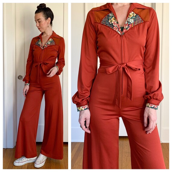 Jody T 70s tomato red wide leg jumpsuit
