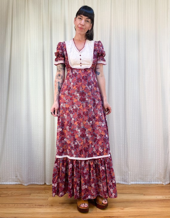 70s raspberry floral maxi - image 8