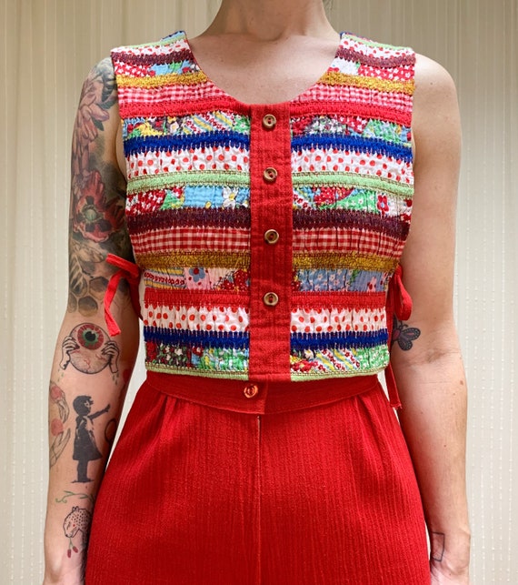 70s patchwork cotton two piece set - image 3