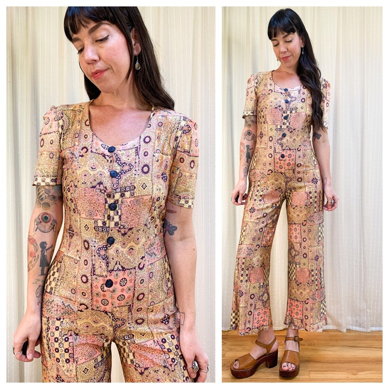 70s patchwork print jumpsuit image 1