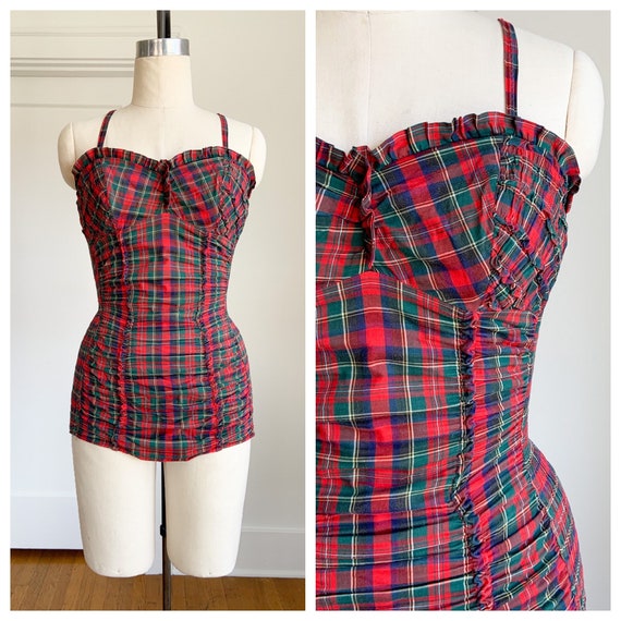 1950s Red plaid Jantzen bathing suit