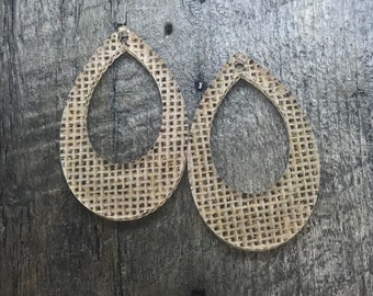 Burlap Printed Acrylic Earring Pair - Jewelry Making Supplies - Components - Blanks