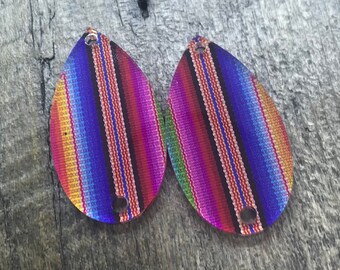 Blanket Stripe Acrylic Printed Earring Components Pair - Jewelry Blanks