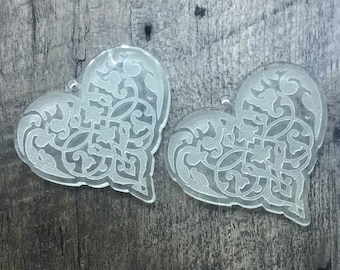 Engraved Heart Acrylic Earring Pair - Components - Jewelry Making