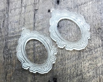 Engraved Picture Frame Shape Acrylic Earring Pair - Jewelry Making Components - Blanks
