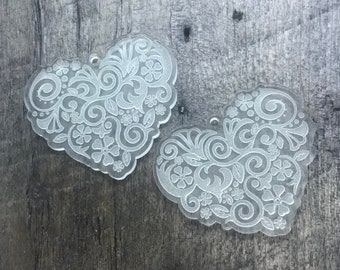 Engraved Heart Acrylic Pair - Jewelry Making Supplies and Blanks