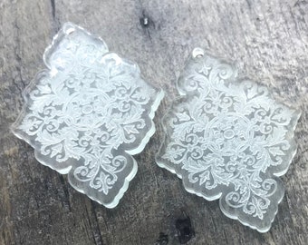 Clear Engraved Earring Components Pair - Soft Green Edge - Earring Blanks