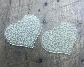 Engraved Acrylic Heart Earring Component Pair - Earring Blanks - Supplies