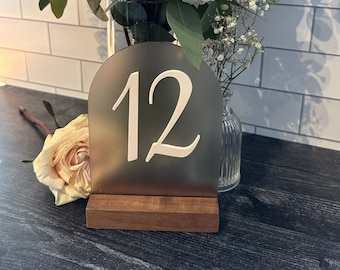 Arched Wedding Table Number Markers - Set of 1 through 13 - Walnut Bases - Special Occasion