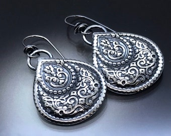 Sterling Silver Embellished Teardrop Earrings - Handmade - CB&CO