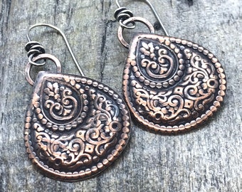 Copper Embellished Teardrop Earrings - Handmade - CB&CO