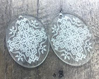 Engraved Design on Clear Acrylic Earring Component Pair - Earring Blanks