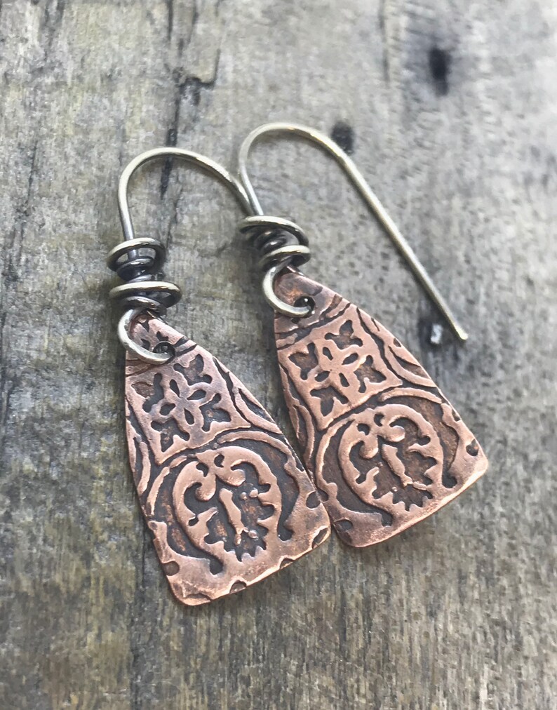 Patterned Copper Swing Earrings CB&CO image 1