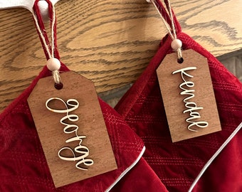 Personalized Stocking Name Tags - Solid Hardwood - Walnut and Maple - Handmade Gift Tags - CB&CO