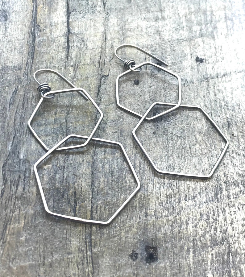 Sterling Silver Double Polygon Earrings Handmade CB&CO image 1
