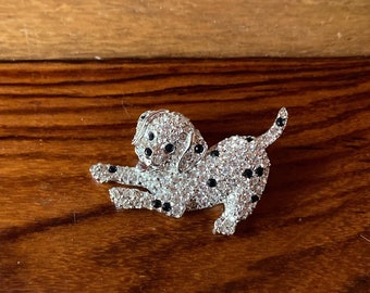 VINTAGE Gorham Dalmatian Brooch Pin Clear Black Pave Austrian Crystals Signed Puppy 2" Sterling Silver