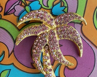 VINTAGE Thelma Deutsch pink rhinestone Palm Tree Brooch - RARE - Large