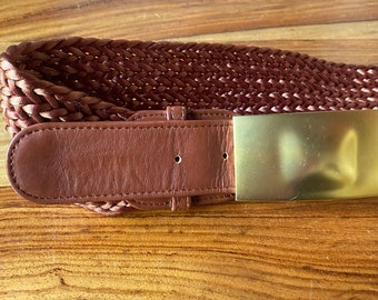 VINTAGE by Sharif woven belt with gold buckle and leather strap.  30-34