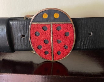 VINTAGE Vera Neumann Ladybug Belt 60s, leather belt and suede.  Small. Rare