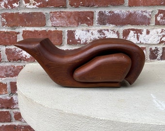 VINTAGE Wood Whale Trinket Box, Large, 12.5" long, Redwood, Handmade, MCM wood sculpture