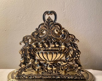 ANTIQUE Brass Ornate Letter Holder Organizer made in Japan. Victorian Office Decor.