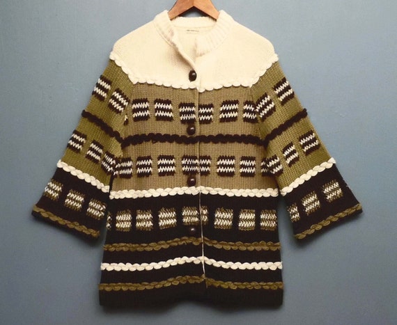 60's wool cardigan / vintage sweater jacket / tex… - image 1
