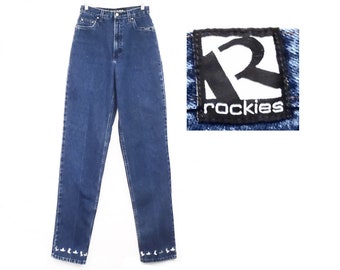 90's extra long ROCKIES jeans / vintage Rocky Mountain denim / western embroidered / 25.5 waist X 35.5" inseam