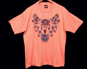 90's Fruit of the Loom BEST t-shirt / cotton polyester / glitter southwestern design / size L / made in USA